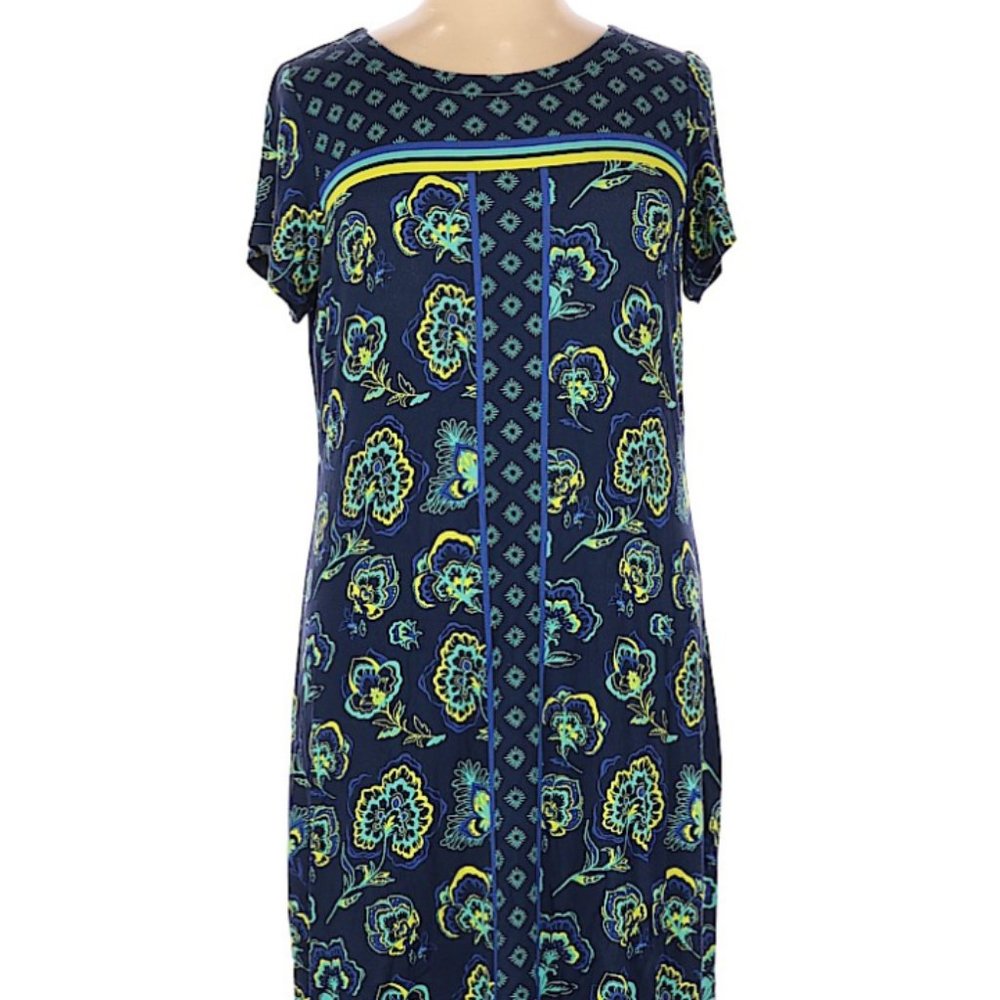 Vibrant Blue Print Viscose Shift Dress
